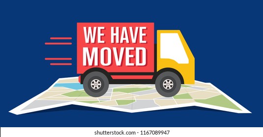 We have moved, changed address navigation, flat illustration vector 