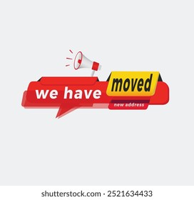 We have moved, Color Sticker. Promotional banner, promo element Marketing announcement. vector illustration.