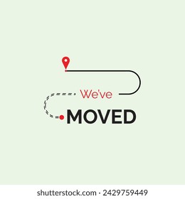 We have moved concept with map, road map pin, we have moved, navigation, address map isolated on transparent background. Art design change location
