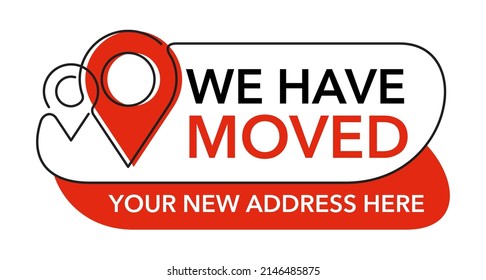 We Have Moved - decorative red sticker for office or shop that relocated to different address