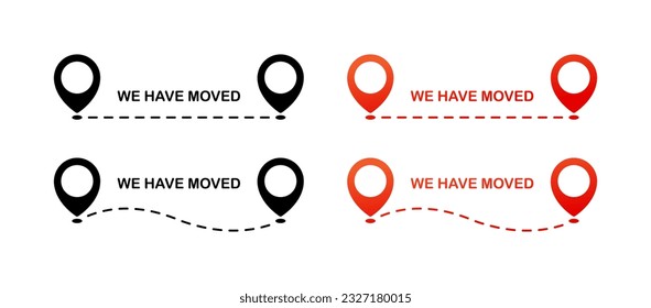 We have moved. Flat, color, We have moved icons, move announcement. Vector illustration.