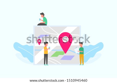 we have moved. gps tracking. man traveler using smartphone gps navigation concept vector illustration concept for web landing page template, banner, flyer and presentation