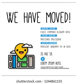 We Have Moved Invitation Design with Where and When Details with Location Pin and Map