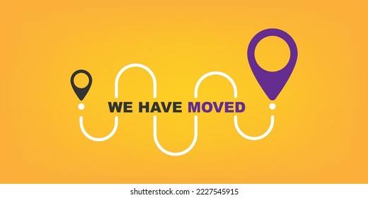 We have moved, we are moving, dashed path and gps pin simple illustration