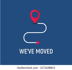 We have moved new address office flyer concept banner icon. Move address announcement change company service vector location