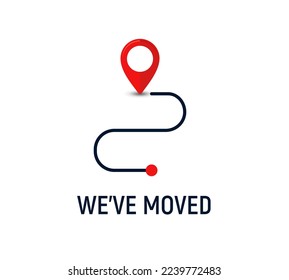 We have moved new address office flyer concept banner icon. Move address announcement change company service vector location