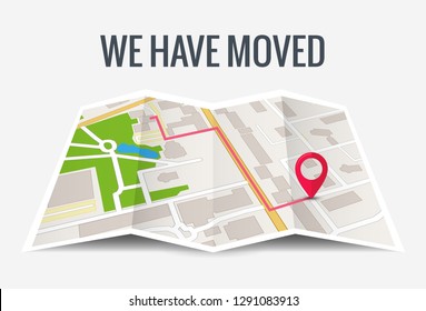 We have moved new office icon location. Address move change location announcement business home map.