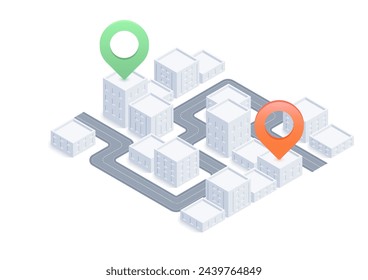 We have moved new office icon location. Address move change location announcement business home map. New pin location. Isometric vector illustration