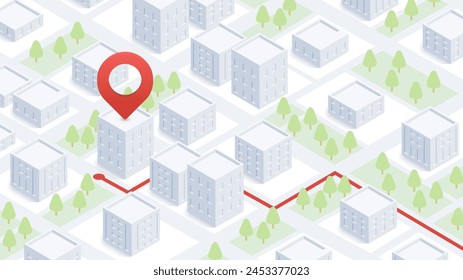 We have moved new office icon location. Address move change location announcement business home map. New pin location. Isometric vector illustration