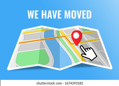 We have moved new place icon, Address changed navigation vector illustration eps 10