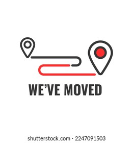 We have moved outline icon. Business address change announcement or minimalistic sign. Relocation and move vector symbol or icon with navigation pin point, transfer route lines