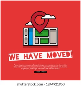 We Have Moved Poster with Location Pin and Map