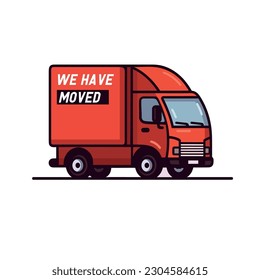 We have moved red car on white background. Delivery and shipping of the product to the client. Flat vector illustration.