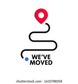 We have moved sign design. Relocation message icon. Store, office, address change. 