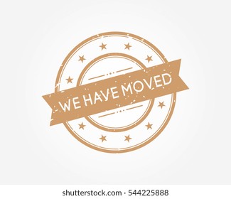 we have moved. stamp sign brown