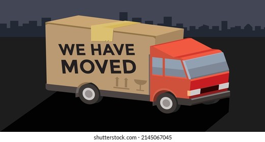 we have moved, truck and cardboard boxes, vector illustration 