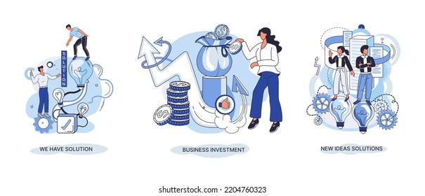 Tenemos metáfora de soluciones, inversión de negocios, nuevas ideas y escenarios de soluciones. Trabajo en equipo y lluvia de ideas. Equipo y nuevo inicio. Liderazgo y actividades financieras. Búsqueda conjunta de conceptos para nuevas ideas