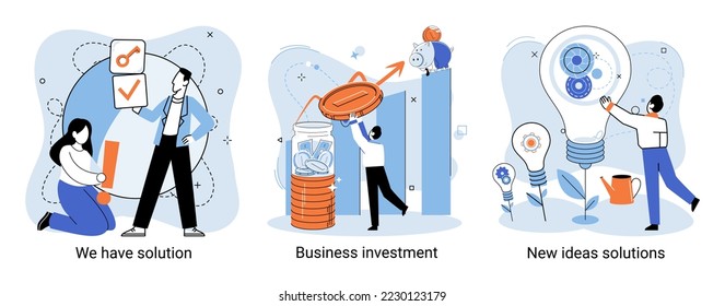 Tenemos metáfora de soluciones, inversión de negocios, nuevas ideas y escenarios de soluciones. Trabajo en equipo y lluvia de ideas. Equipo y nuevo inicio. Liderazgo y actividades financieras. Búsqueda conjunta de conceptos para nuevas ideas