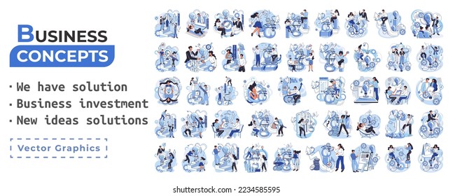 We have solution metaphor, business investment, new ideas solution scenes set. Teamwork and brainstorming. Team and new startup. Leadership and financial activities. Concept joint search for new ideas