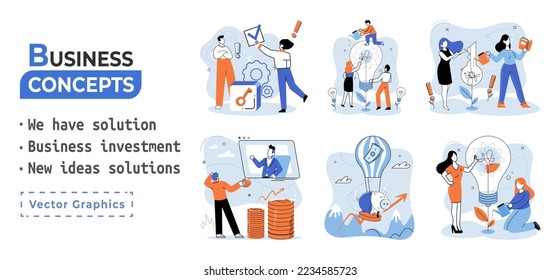 Tenemos metáfora de soluciones, inversión de negocios, nuevas ideas y escenarios de soluciones. Trabajo en equipo y lluvia de ideas. Equipo y nuevo inicio. Liderazgo y actividades financieras. Búsqueda conjunta de conceptos para nuevas ideas