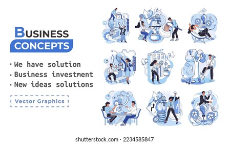 Tenemos metáfora de soluciones, inversión de negocios, nuevas ideas y escenarios de soluciones. Trabajo en equipo y lluvia de ideas. Equipo y nuevo inicio. Liderazgo y actividades financieras. Búsqueda conjunta de conceptos para nuevas ideas