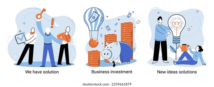 Tenemos metáfora de soluciones, inversión de negocios, nuevas ideas y escenarios de soluciones. Trabajo en equipo y lluvia de ideas. Equipo y nuevo inicio. Liderazgo y actividades financieras. Búsqueda conjunta de conceptos para nuevas ideas