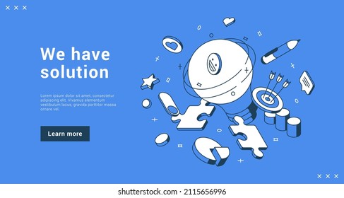 We have solution successful business innovation idea with lightbulb and target aim promo banner landing page isometric vector illustration. Anti crisis corporate management strategy development