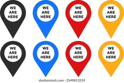 we Are here with map icon set. Pin location icon symbol. Map pin sign. Modern map markers
