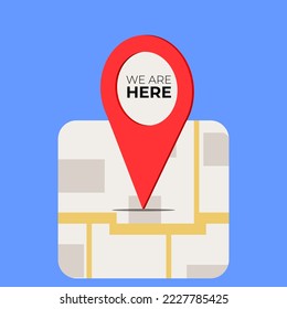 We are here street map GPS simple icon. Road GPS map here sign pin design, we are here location icon design
