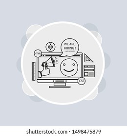 We hire a web designer. Megaphone concept vector illustration