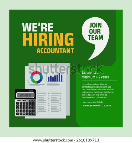 We are hiring Accountant poster vector illustration. Job recruitment abstract. green in color
