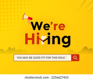 We are Hiring advertisement banner for job seekers. Job post graphic for social media and websites.
