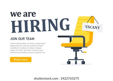 We Are Hiring advertisement featuring a yellow office chair with a Vacant sign