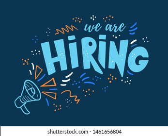 We Are Hiring Advertising Poster Doodle Style With Megaphone.