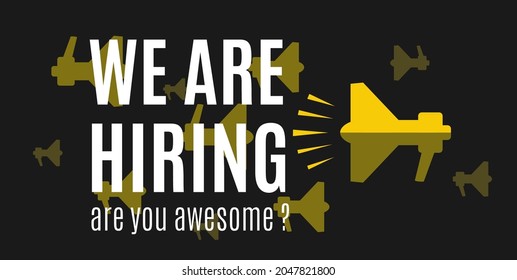 We are hiring against the dark background of megaphones. Isolated object. Search and hiring business concept, text box template. Vector illustration.