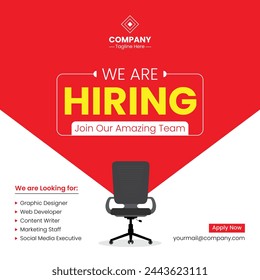 We are hiring announcement vector creative design and social media post template. Red and White mix background