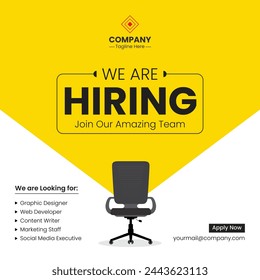 We are hiring announcement vector creative design and social media post template. Yellow and White mix background