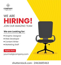 We are hiring announcement vector creative design and social media post template. Hiring recruitment open vacancy design. Hiring creative poster. Hiring Job flyer design. Employees requirement.