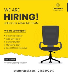 We are hiring announcement vector creative design and social media post template. Hiring recruitment open vacancy design. Hiring creative poster. Hiring Job flyer design. Employees requirement.