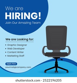 We are hiring announcement vector creative design and social media post template, job post with blue background, Recruitment post for employee.