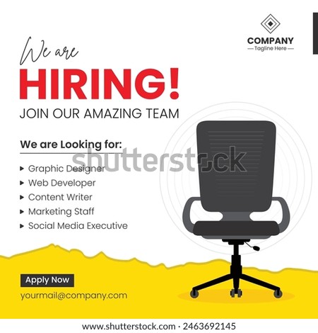 We are hiring announcement vector creative design and social media post template. Hiring recruitment open vacancy design. Hiring creative poster. Hiring Job flyer design. Employees requirement.