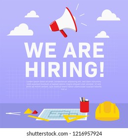 We are hiring architecture civil engineer. Recruitment poster ads illustration for architect civil engineer in square format for social media promotion