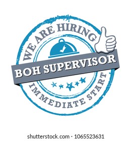 We are hiring back of the house supervisor - blue printable sticker designed for companies that are recruiting people to work in the hospitality industry