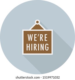 We' re hiring. Badge icon. Flat vector illustration on white background. 