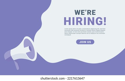 We are hiring banner advertising sign with megaphone. Vector illustration