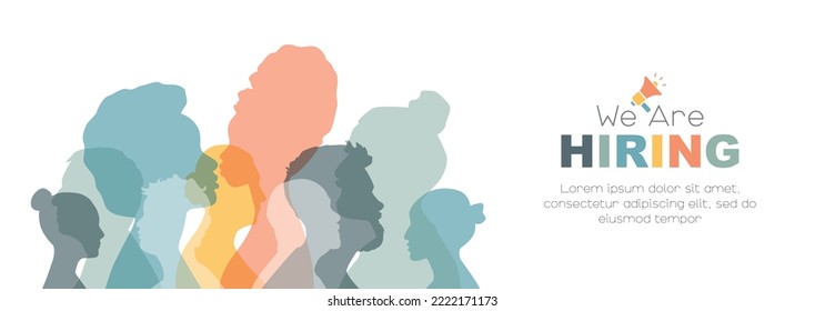 We are Hiring banner. Different people are standing together.