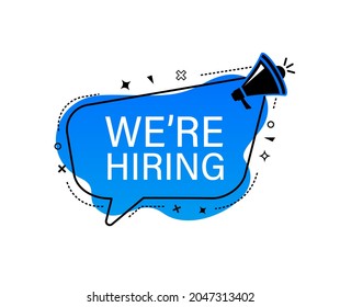 We are hiring banner job offer vector background. Hiring promotion speech bubble megaphone employee vector illustration
