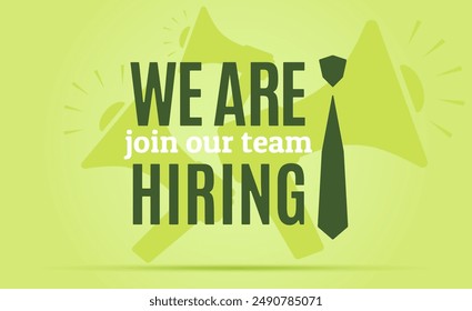 We Are Hiring big black letters on green background. Isolated Object. The business concept of search and recruitment, Banner, Poster, Print. Template Text Box Design. Vector.
