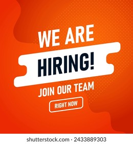 We Are Hiring big white letters on red background. Isolated Object. The business concept of search and recruitment, Banner, Poster, Print. Template Text Box Design. Vector.