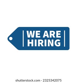 We Are Hiring In Blue Color And Hanging Tag Shape For Announcement
